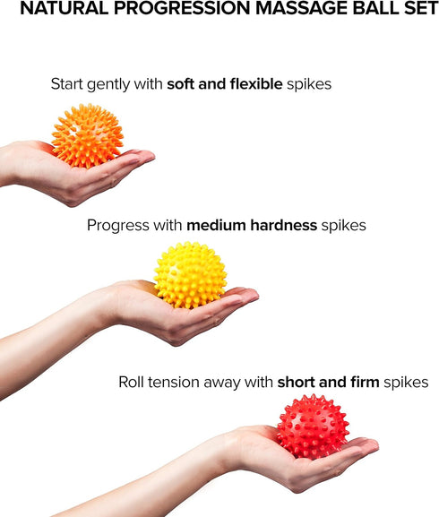OCTOROX 3-inch Spiky Massage Balls for Feet, Back, Hands, Muscles - Firm, Medium and Soft Spiked Massager Rollers