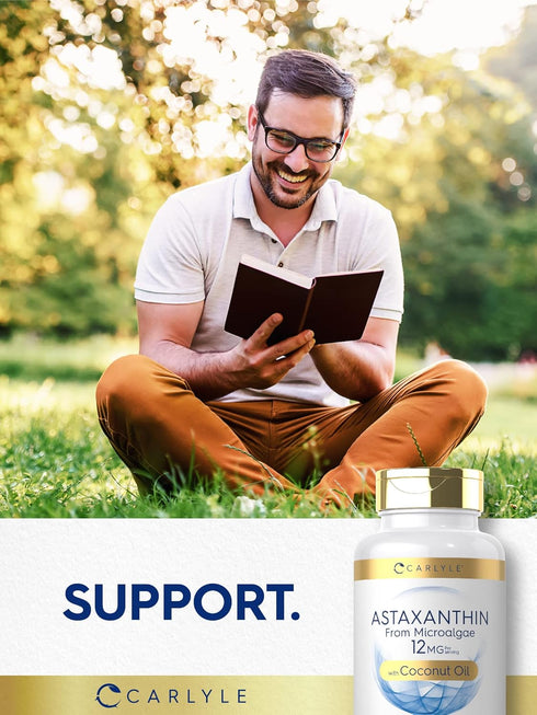 Carlyle Astaxanthin 12mg, 120 Softgels, Non-GMO & Gluten Free Supplement from Microalgae with Coconut Oil