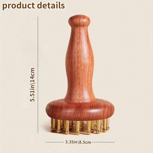 QZAVIRE 29-Teeth Copper Copper Head Massage Comb for Body and Scalp, Brass Body Massage Brush Rosewood Handle Body