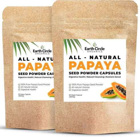 Earth Circle Organics Papaya Seed Powder Capsules, Papain Supplement for Digestion & Gut Health - 60 Vegan Capsules