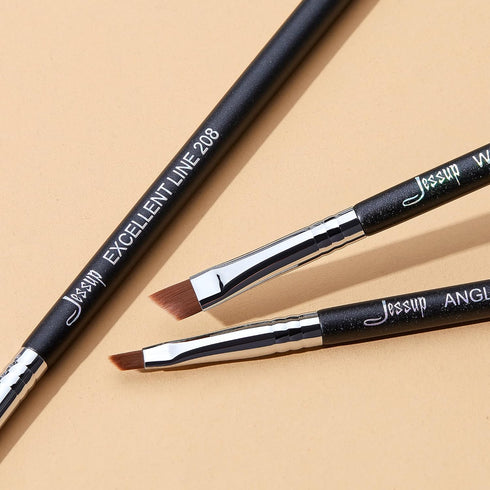 Jessup 3pcs Angled Eyeliner Brush Set, Pro Precision Fine Winged Ultra Thin Slanted Gel Liquid Makeup Brushes, Black
