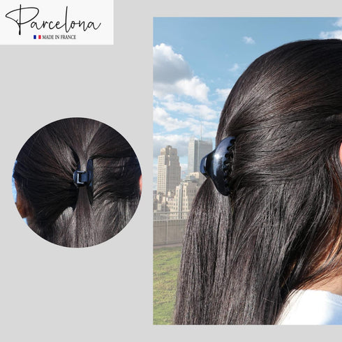 Parcelona French Skinny Boss Small 2 1/4" Black N Shell Celluloid Acetate Claw Clips Set of 2 for Fine Hair