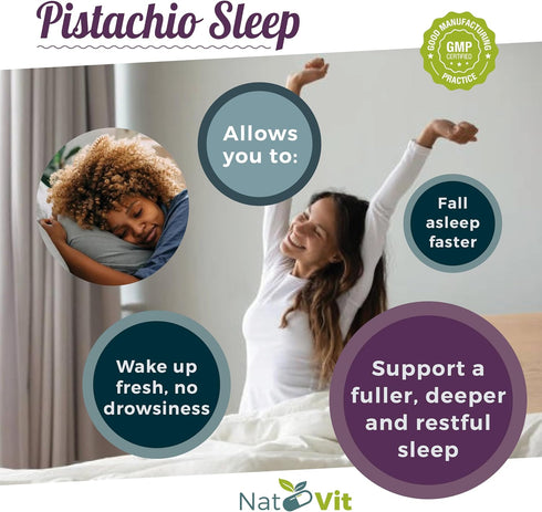 Nat-Vit 30 Pistachio Sleep/Unique Natural Sleep Aid Supplement/Natural Melatonin/Fall Asleep Faster/Deeper and Longer