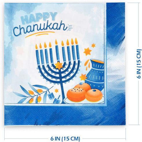 Izzy 'n' Dizzy Hanukkah Napkins, Hanukkah Paper Goods, Blue and White Chanukah Themed Party Supplies (Pack of 20)