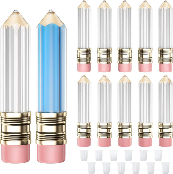 RONRONS 12 Pieces Pencil Lip Gloss Tubes, Clear Mini Pencil Shaped Containers for Lip Balm, 5ml