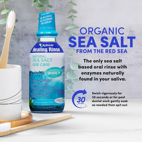 2 Pack H2Ocean Healing Rinse Mouthwash, Sea Salt & Xylitol for Fresh Breath, Alcohol & Fluoride Free, 16oz