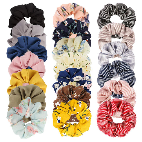 Velscrun 20 Pcs Floral Plaid Solid Color Scrunchies, Hair Accessories for Girls Women, Bulk Hair Ties