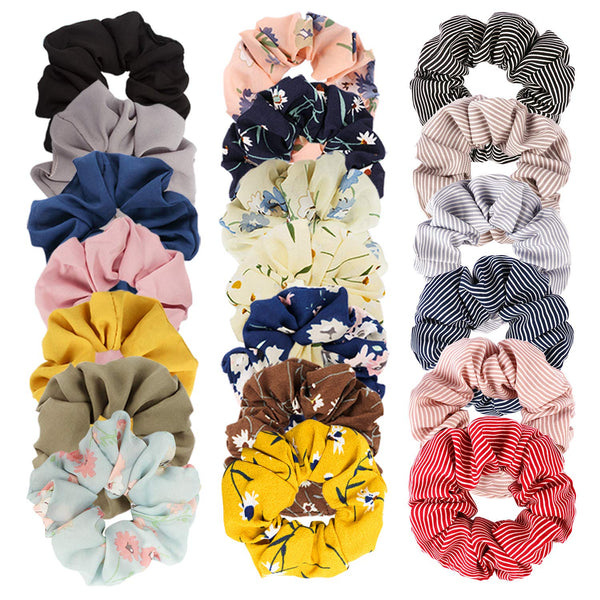 Velscrun 20 Pcs Floral Plaid Solid Color Scrunchies, Hair Accessories for Girls Women, Bulk Hair Ties