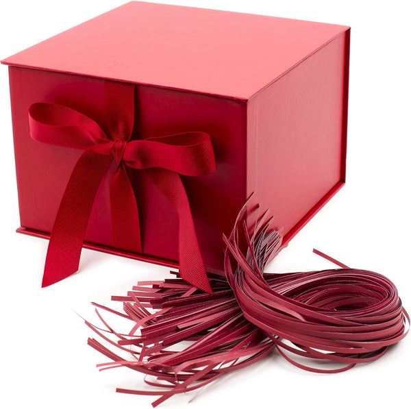 Hallmark Medium Gift Box with Lid and Shredded Paper Fill (Red 7 inch Box) for All Occasions