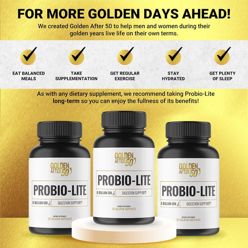 Golden After 50 Probio-Lite, Probiotics for Gut Health and Digestion Support, 30 Gelatin Capsules