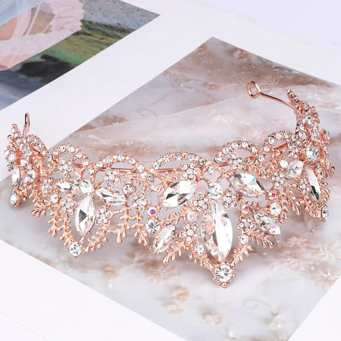 Rose Gold Tiara Wedding Tiaras and Crowns for Women - Rhinestone Queen Tiara for Bridal Party