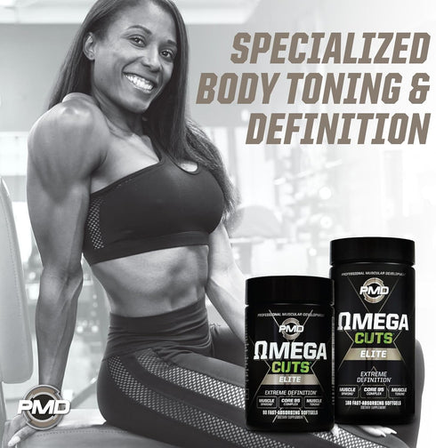 PMD Sports Omega Cuts Elite Fat Loss Formula - Omega Fatty Acids, MCT's, CLA, Keto Friendly, 90 Softgels