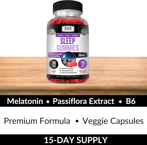 Kaya Naturals Organic Sleep Gummies, Health Supplement for Adults, Vitamin B6 & Melatonin (30 Count)