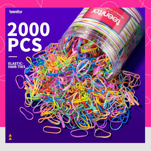 Teenitor Color Elastic Hair Bands, Hair Ties (2000pcs Multi Color Hair Holder Hair Tie Elastic Rubber Bands for Baby