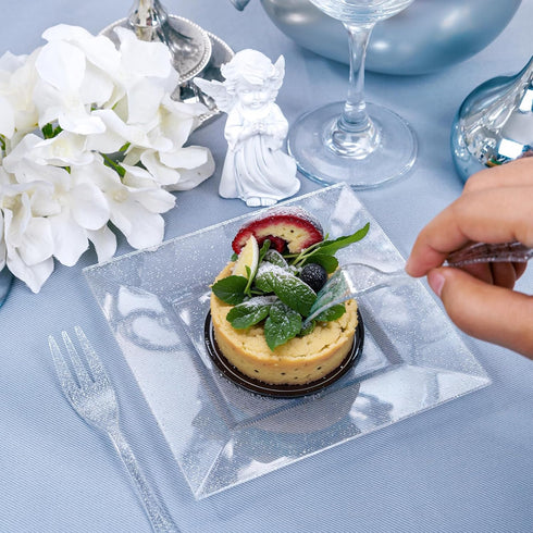 DaYammi 100 Pcs Silver Glitter Dessert Plates, 6" with 50 Plastic Forks, Fancy Gold Plates for 50 Guests