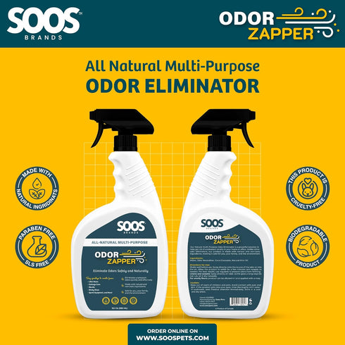 Soos Odor Zapper Multi-Purpose Odor Removal Spray, All Natural Odor Eliminator for Home and Beyond (32.1 oz / 950 ml)