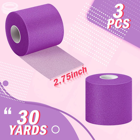 BBTO Athletic Pre Wrap Tape for Hair, 3 Pieces Foam Underwrap Tape, 2.75 Inch x 30 Yards, Purple