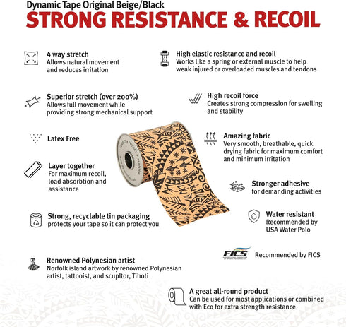Dynamic Tape | Biomechanical Adhesive Tape for Knee, Ankle, Shoulder, Muscle Support | Sports Tape, Black & Beige, 2"