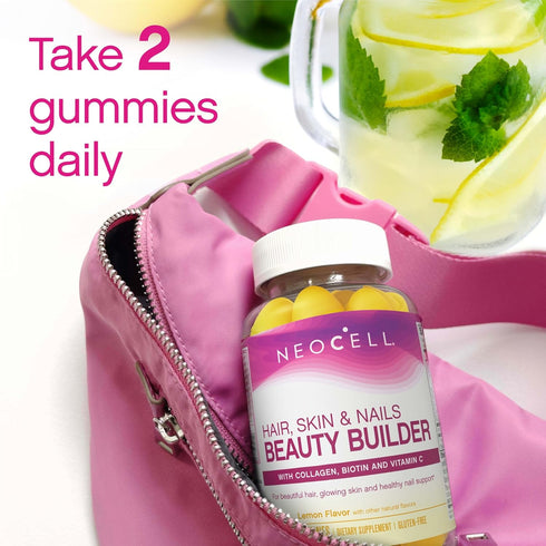 NeoCell Hair, Skin and Nails Beauty Builder with Collagen, Biotin, Vitamin C, 60 Count, Lemon Gummy