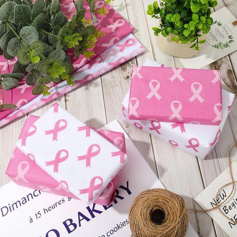 Whaline 100Pcs Pink Ribbon Tissue Paper for Breast Cancer Awareness, DIY Art Craft Paper for Charity, 14 x 20 Inch