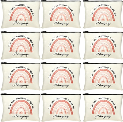 12 Pieces Thank You Gift Makeup Bags, Inspirational Gifts for Social Workers and Nurses, Birthday Cosmetic Bags