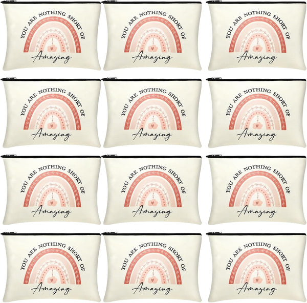 12 Pieces Thank You Gift Makeup Bags, Inspirational Gifts for Social Workers and Nurses, Birthday Cosmetic Bags