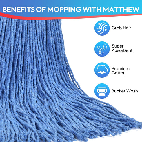 MATTHEW CLEANING 20oz 6Pack Cotton Floor Mop,Cotton Looped-Open String Heavy Duty String Mop Refills, Universal Headband Blend Mop,Mop Head Replacement for Home, Industrial and Commercial Use(Blue)