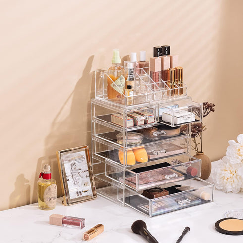 Sorbus Clear Makeup Organizer - Spacious Cosmetic & Jewelry Storage Case for Dresser, Bathroom, Vanity (Clear, 4 Large,