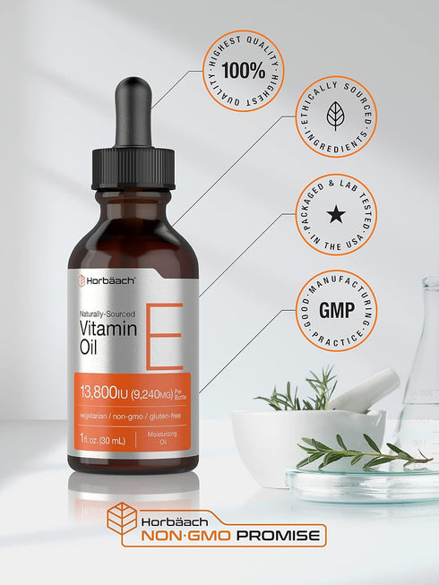 Horbaach Vitamin E Oil 13,800IU - 1oz Vegetarian Non-GMO Gluten Free Liquid Supplement