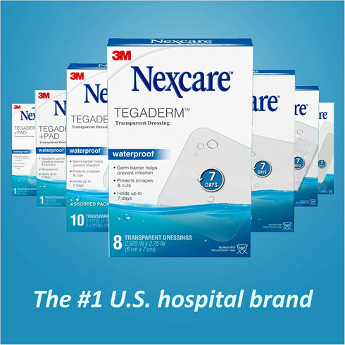 Nexcare Tegaderm Waterproof Transparent Dressing, 4 x 4.75 in, 4 Count - Dirtproof and Germproof