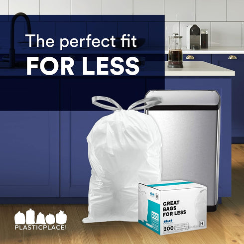 Plasticplace Custom Fit Trash Bags, Compatible with simplehuman Code E (100 Count) White Drawstring Garbage Liners