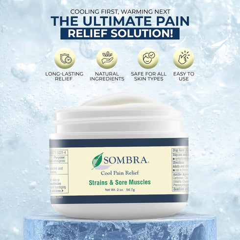 Sombra 2oz Jar Cool Pain Relief Gel - Vegan Formula for Swelling, Soreness, Post-Workout, 2 Pack