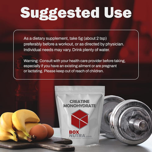 BoxNutra Creatine Monohydrate Powder - Unflavored Creatine for Men and Women, 200 Servings, Increases Muscle Gain