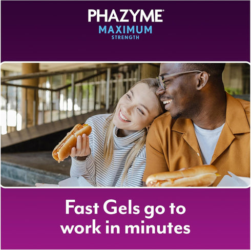 Phazyme Gas Relief, Maximum Strength for Adults, 250 mg Simethicone Fast Gels, 24 Count.