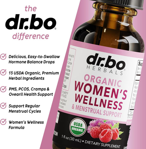 Hormonal Balance Supplements for Women & PMS Relief - Organic Liquid Drops & Menstrual Cramp Support - 1 Oz