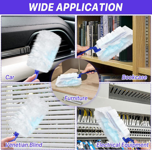 60Pcs Electrostatic Fluffy Duster Refills for Cleaning, Disposable Replacement Refills with 2 Handles for Multi-Surface