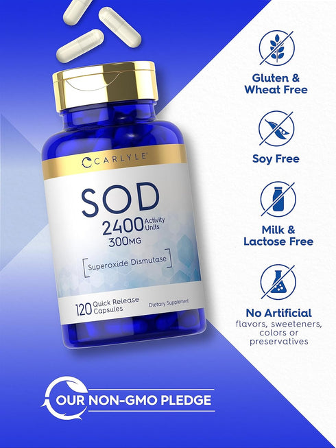 Carlyle S.O.D. Supplement Capsules, 300mg, 120 Count, Superoxide Dismutase, Non-GMO, Gluten Free