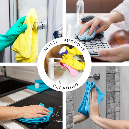 Turkish Microfiber Cleaning Cloth, 4 Colors, Pack of 16, 20% Polyamide for Elevated Liquid Suction