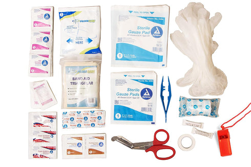 KB-8005 Pack, 8x2x6 75 3 Primacare First Aid Fanny Stocked with Pieces Emergency Medical Supplies, Lifeguard Waist