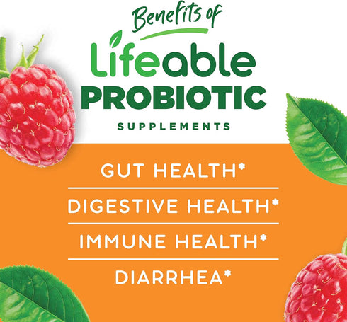 Lifeable Probiotics, 90 Gummies, 2 Billion CFU, Great Tasting Natural Flavor Gummy Supplement, Gluten Free Vegetarian