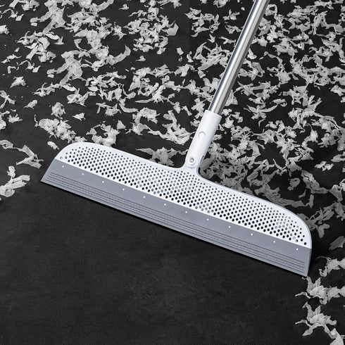 Rubber Broom Squeegee for Floor, 51.77'' Long Handle Multifunction Scraping Silicone Broom, Pet Hair Remover