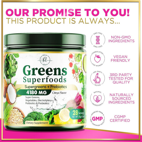 Green Powder Superfood, Organic Super Greens Powder for Gut Health & Bloating Support, 28 Servings