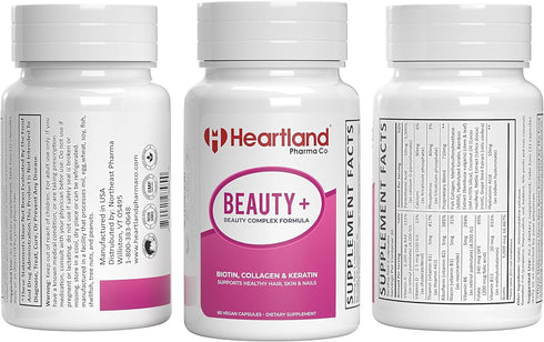 Beauty+ Complex Formula Capsules - Biotin, Collagen and Keratin - Supports Healthy Hair, Skin, and Nails Dietary Supplement - 60 Count (Pack of 1)
