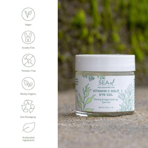 Vitamin C Kelp Eye Gel Toning & Age Defying Skincare for Puffiness, Under Eye Bags & Dark Circles Cooling Youthful Glow for Women & Men - 1 Oz