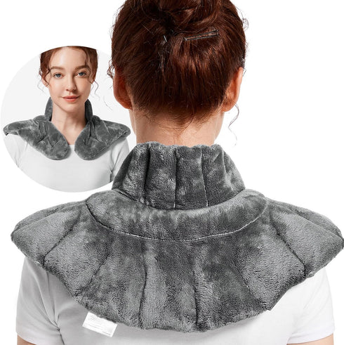 Microwavable Heating Pad for Neck, Shoulders, and Back, Weighted Unscented Neck Wrap with Moist Heat, Gray