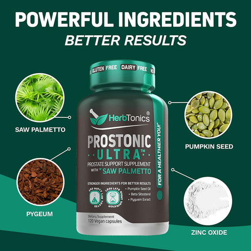 Herbtonics Prostate Support Supplement for Men - Saw Palmetto & Beta Sitosterol with Pumpkin Seed Oil - 120 Capsules