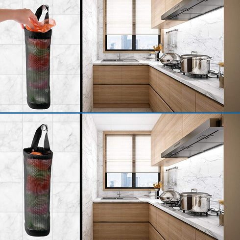 Hanging Folding Mesh Garbage Bag Organizer, Trash Bags Holder, Plastic Waste Bag Storage for Kitchen, Black