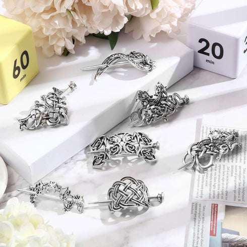 WILLBOND 8 Pcs Viking Celtic Hair Clips Vintage Knot Hair Sticks, Retro Silver Alloy Barrette Jewelry Accessories for