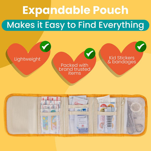 Travel First Aid Kit for Kids - Mini First Aid Kit for Car, Purse, Backpack, or Diaper Bag, 75 Piece Travel Medicine Kit