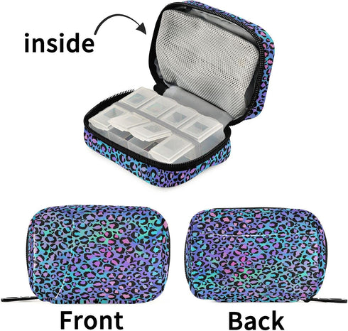 Ollabaky 7 Colorful Cute Leopard Print Pill Case, Portable Weekly Pill Box Bag Container Days Pill Organizer Vitamin